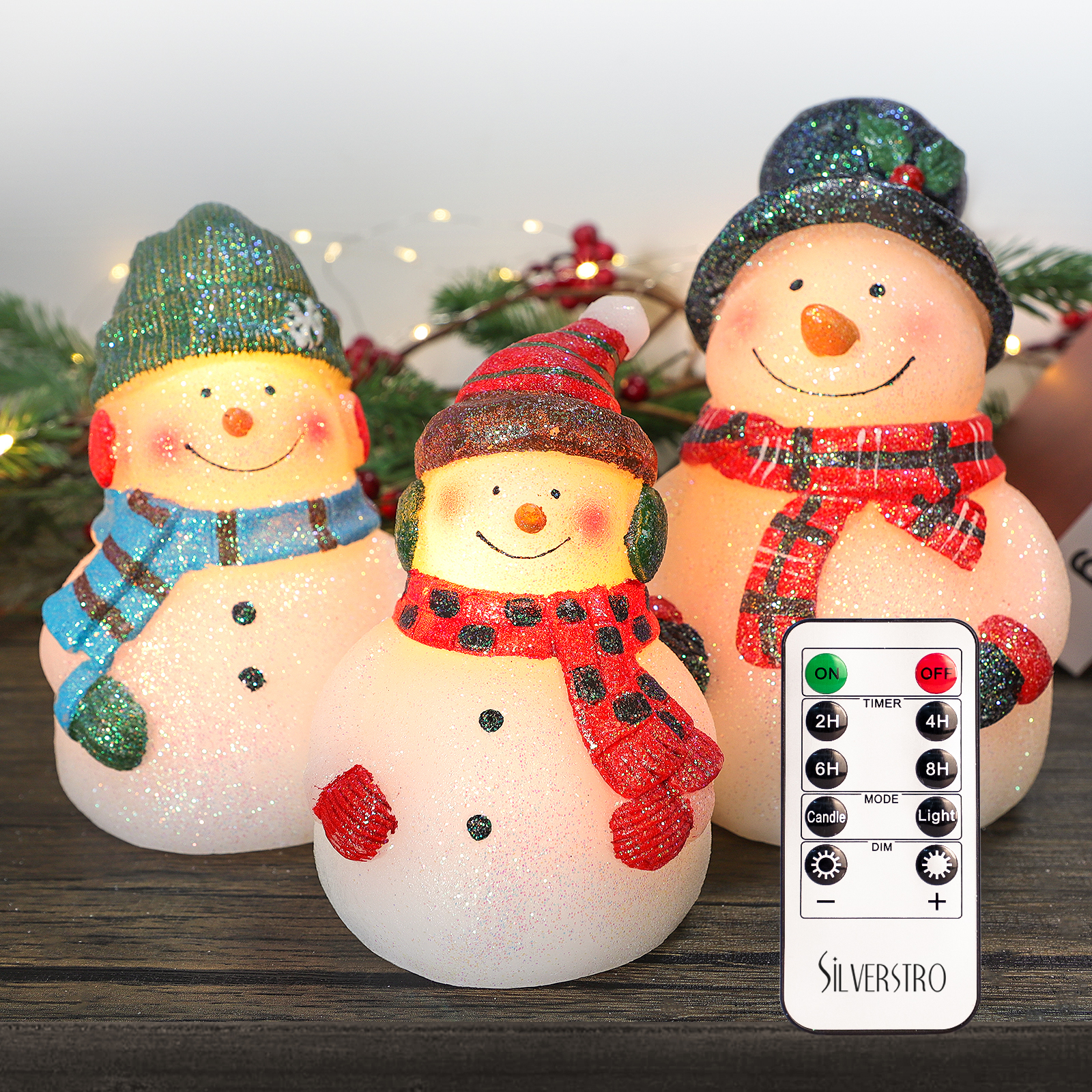 Christmas Snowman Carving Crafts Real Wax LED Candles for Bedroom